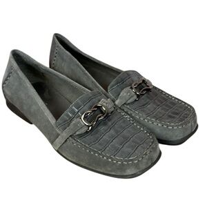 Aerosoles Gray Croc Matter Of Fact Slip On Comfort Leather Loafers Size 8